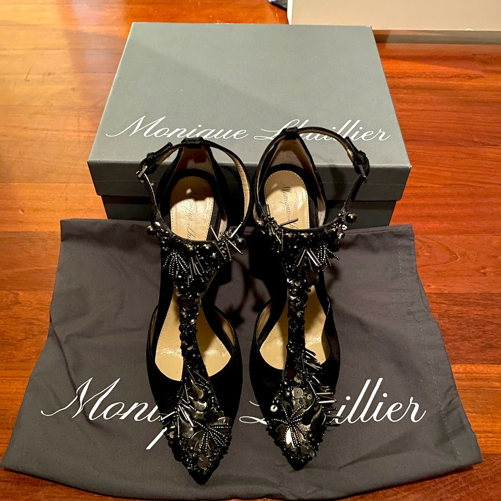Monique Lhuillier black satin shoes